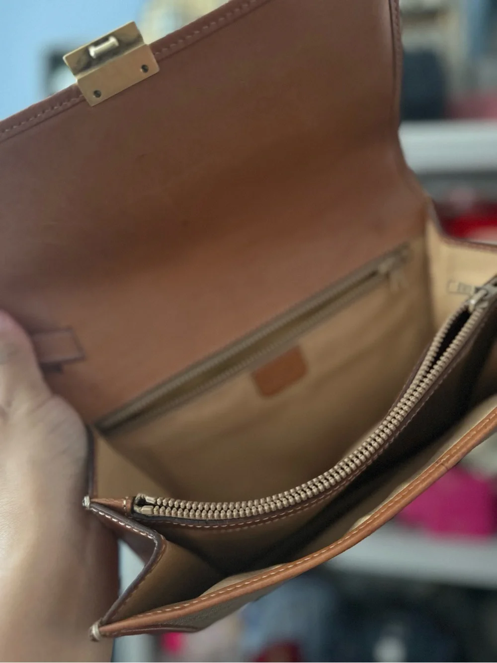 Celine Brown Monogram Canvas Clutch Bag with Gold Lock